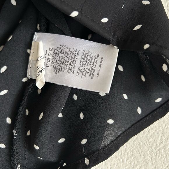 Express Black Semi Sheer Blouse Polka Dot White Leaves Size XXS Career Classic - Picture 10 of 16